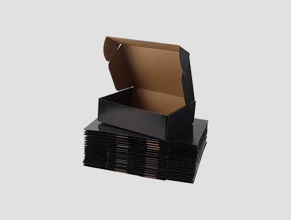 black cardboard boxes